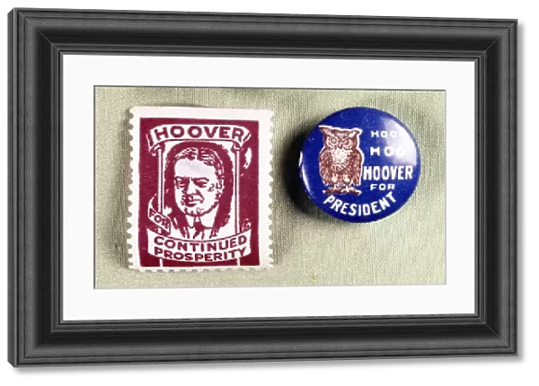 Campaign button and sticker supporting Herbert Hoover, the Republican candidate in the 1928 presidential election