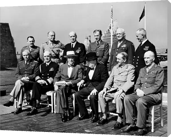 The Second Quebec Conference, held at Quebec City, Canada, September 1944. Front row, from left: Gen. George C. Marshall, W. D. Leahy, President Franklin D. Roosevelt, Prime Minister Winston Churchill, Field Marshal Sir Alan Brooke, and Field Marshal John Dill