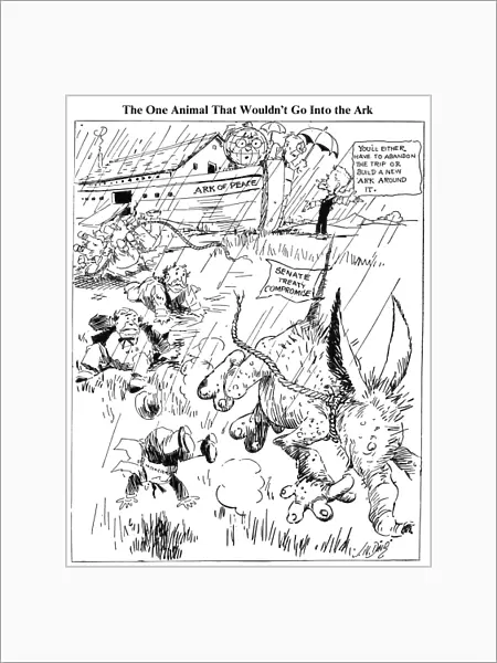 A 1920 cartoon by J. N. ( Ding ) Darling on the Senate battle, led by Senator Henry Cabot Lodge, against President Woodrow Wilsons Versailles Treaty and League of Nations