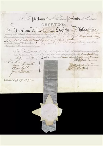Membership certificate of the American Philosophical Society issued to Benjamin Henry Latrobe, and signed by Thomas Jefferson, 1799
