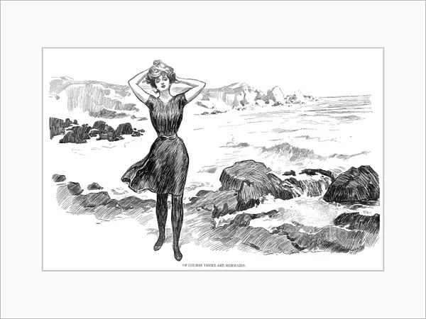 Of course there are mermaids. Pen-and-ink drawing, by Charles Dana Gibson (1867-1944)