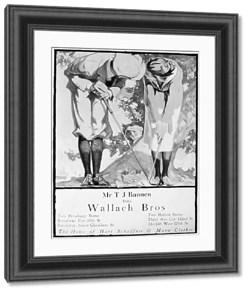An advertisement for Wallach Brothers clothier of New York City featuring two golfers. From an American magazine, 1916