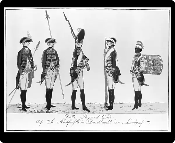Hessian soldiers of the American Revolution. Drawing, 18th century