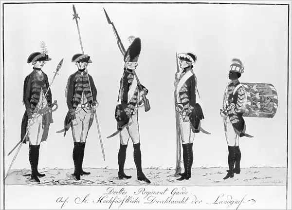 Hessian soldiers of the American Revolution. Drawing, 18th century
