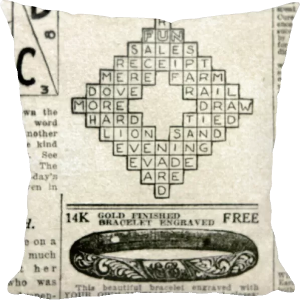 Solution to the first crossword puzzle, from the fun supplement of the Sunday edition of the New York World, 21 December 1913
