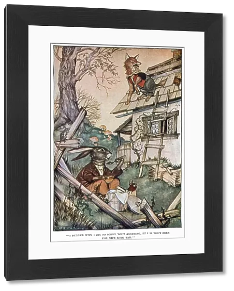 Brer Rabbit and Brer Fox, trapped on the roof. Illustration by Milo Winter from a 1917 edition of the African American folktale by Joel Chandler Harris