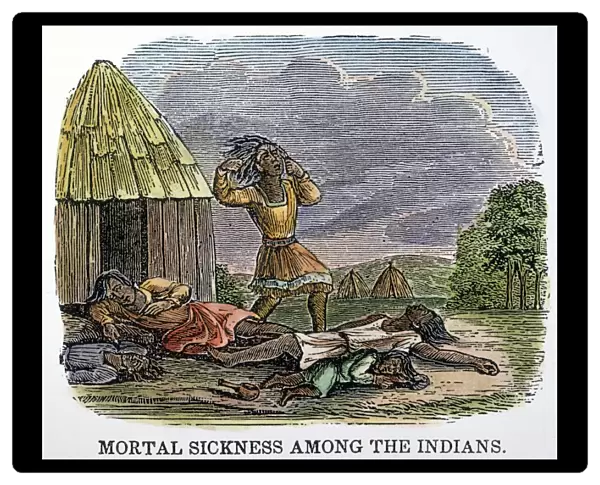 Native American victims of a smallpox epidemic spread by white settlers in America. Wood engraving, American, 1853