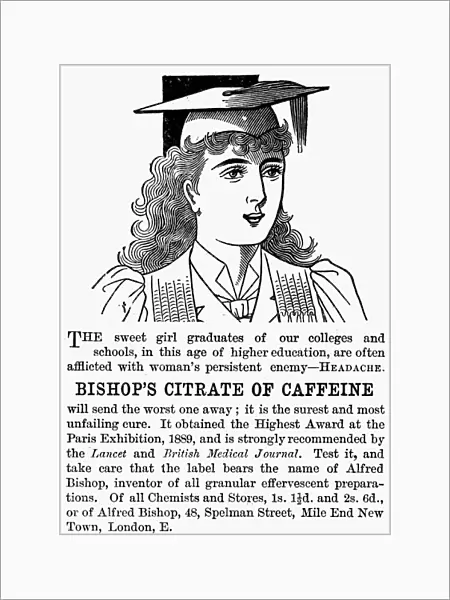 Advertisement for a headache cure. Line engraving, English, 1895