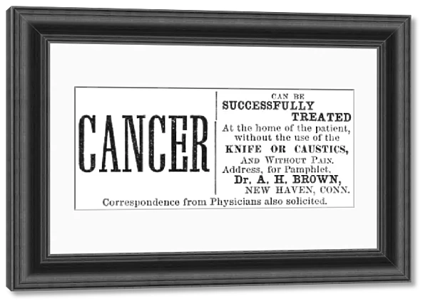 American patent medicine advertisement, 1876, for cancer treatment