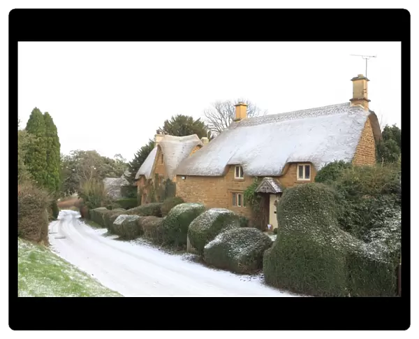 Great Tew. The first snow of the winter at the cotswold village of Great