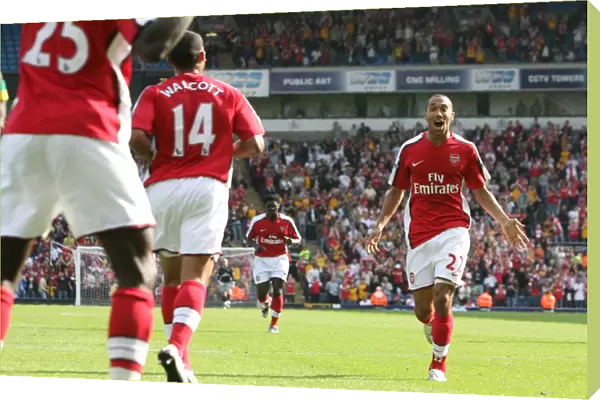 Gael Clichy celebrates the 2nd Arsenal goal scored