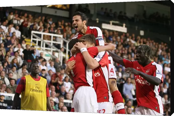 Cesc Fabregas Euphoric Celebration: Robin van Persie's Game-Winning Goal for Arsenal at Fulham, Barclays Premier League, 2009