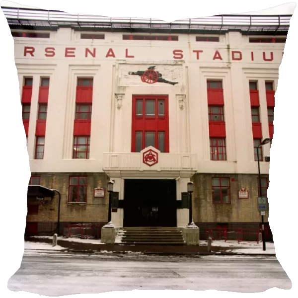 Winter's Embrace: Arsenal Stadium in Snowy Highbury, London