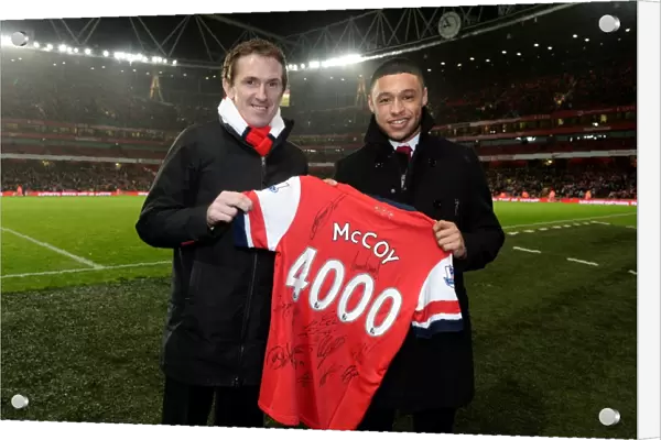 AP McCoy Honored with Signed Arsenal Shirt by Alex Oxlade-Chamberlain at Arsenal vs Chelsea (2013-14)