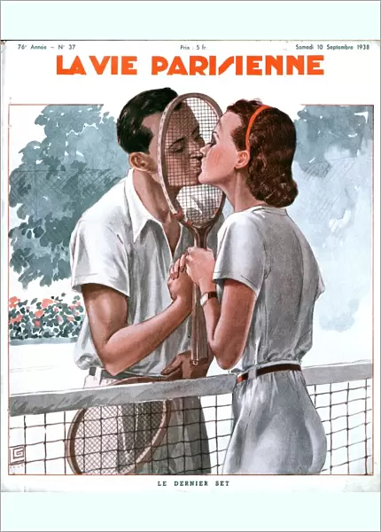 La Vie Parisienne 1938 1930s France magazines couples kissing kisses tennis rackets