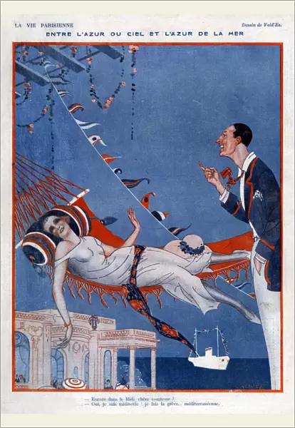 La Vie Parisienne 1923 1920s France Rene Vincent illustrations relaxing hammocks