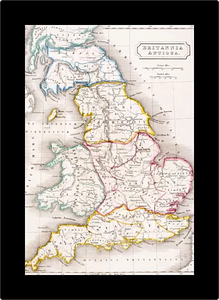 Map of England Britannia Antiqua From The Atlas of Ancient Geography by Samuel Butler published London circa 1829