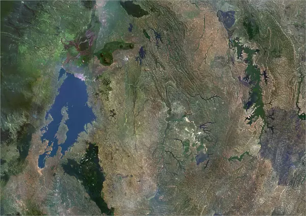 Rwanda. Color satellite image of Rwanda and neighbouring countries