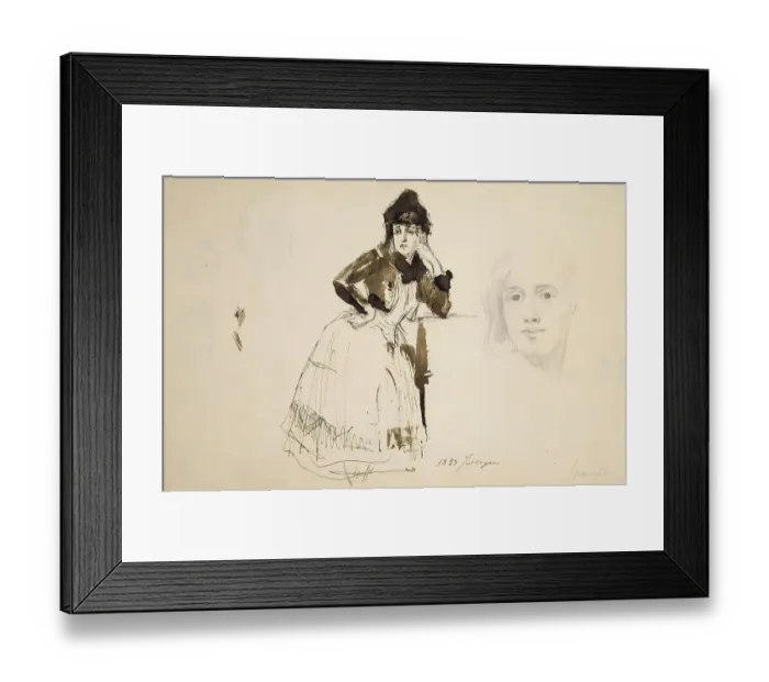 Framed Print : Albert Edelfelt Print, a pencil portrait of a young girl Framed Print : Albert Edelfelt Print, a pencil portrait of a young girl