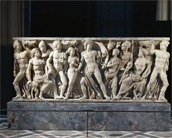 Marble sarcophagus with relief depicting Achilles at the court of King Lycomedes, 240 a. d. circa