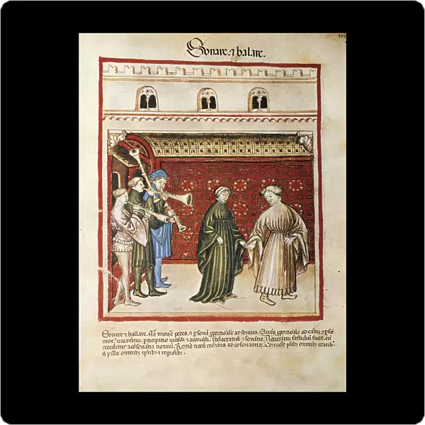 Italy, Singing and playing, miniature (facsimile) by Giovannino de Grassi (1350-1398) from Tacuinum Sanitatis