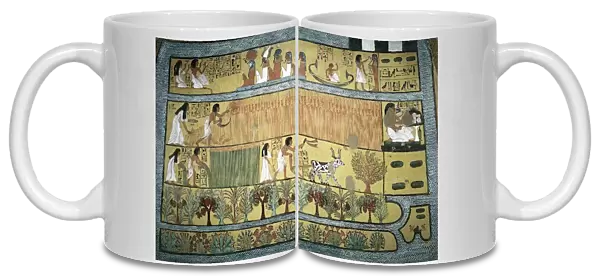 Egypt, Thebes, village of state labourers at Dayr al-Madinah (Deir el-Medina), tomb of Sennedjem, fresco depicting agricultural scenes in the fields of Ialu, New Kingdom, Dynasty XIX