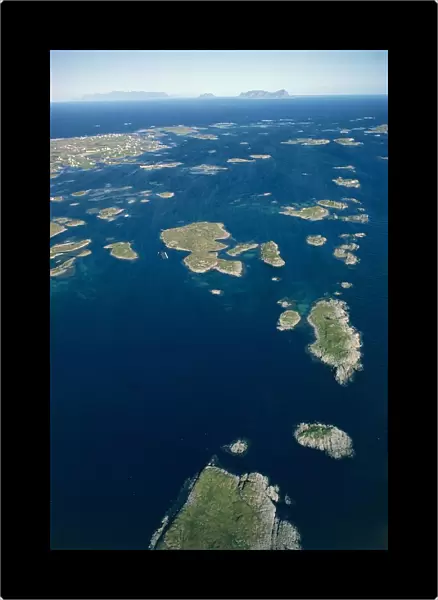 Norway, County Nordland, Lofoten Islands, Aerial view of Rost