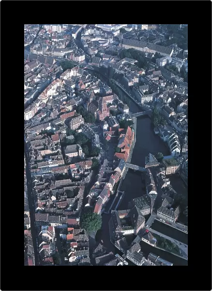 France, Alsace, Strasbourg, Aerial view of la Petite France district