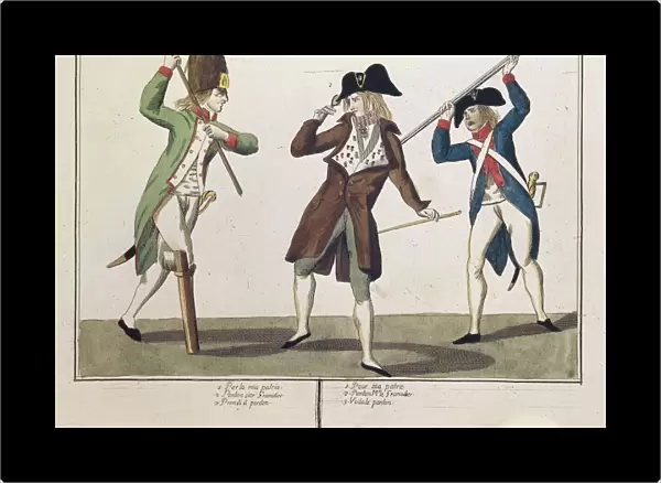 Caricature of the bashful faction. Engraving washed with watercolor