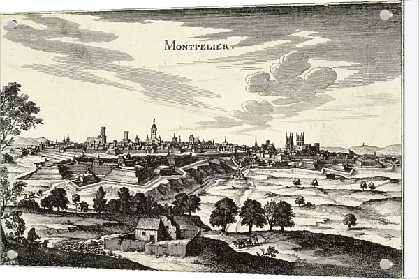 France, View of Montpellier, German engraving, 1660
