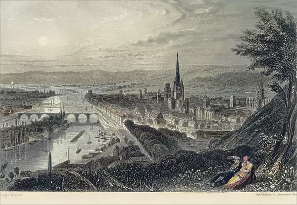 France, Paris, View of the city of Rouen, engraving
