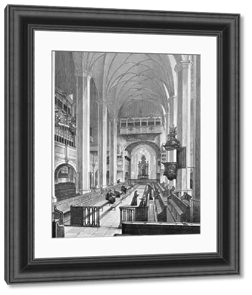 Germany, Interior of Thomaskirche (St. Thomas Church) in Leipzig before 1885, engraving