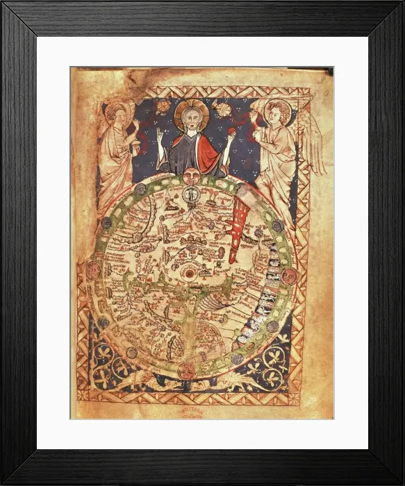 Framed Print : Small Mappa Mundi print, ink and colors on parchment Framed Print : Small Mappa Mundi print, ink and colors on parchment