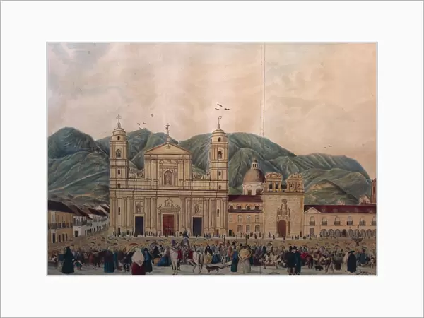 Colombia, Bogota, Plaza Mayor (Main Square) by J. Castillo, watercolor, 1837