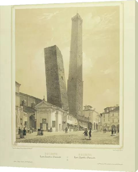 Bologna, The Asinelli and Garisenda Towers, from Philippe Benoist fund, Paris, Circa 1845, lithograph