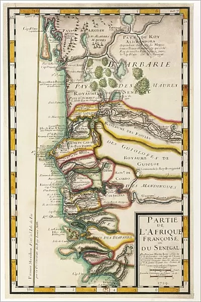 Map of Senegal, Mauritania and Gambia, 1729