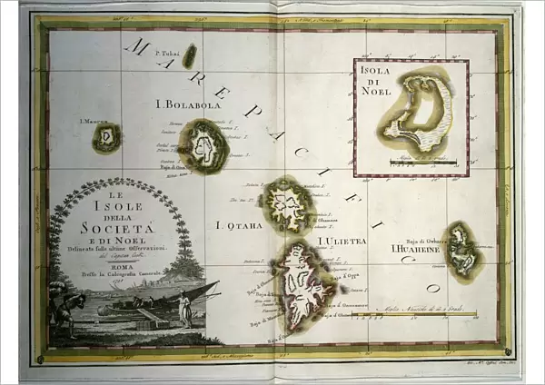Polynesia, the Society and Christmas Islands, engraving based on maps drawn by James Cook