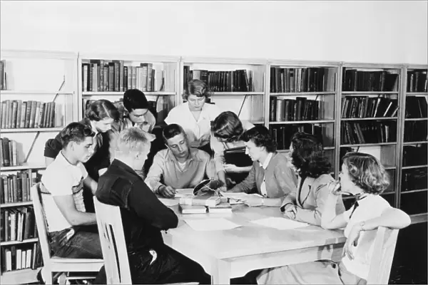 Students gathered at high school library
