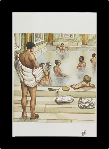 Ancient Rome, male bathers at thermal hot bath calidarium