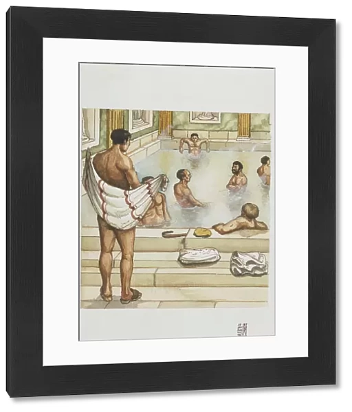 Ancient Rome, male bathers at thermal hot bath calidarium