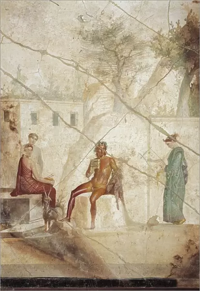 Fresco depicting Pan and Nymphs from Pompeii, Italy