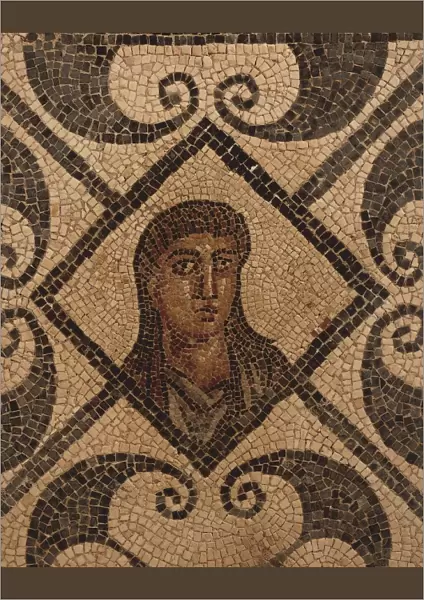 Algeria, Tipasa, Detail of head of an african woman in Mosaic work depicting Berbers in chains