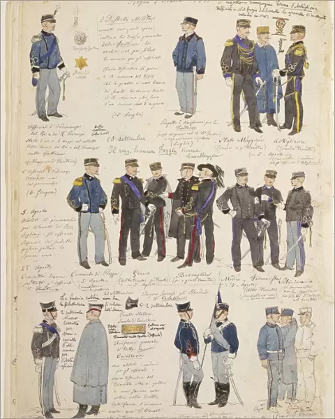 Various uniforms of Kingdom of Italy by Quinto Cenni, color plate, 1871
