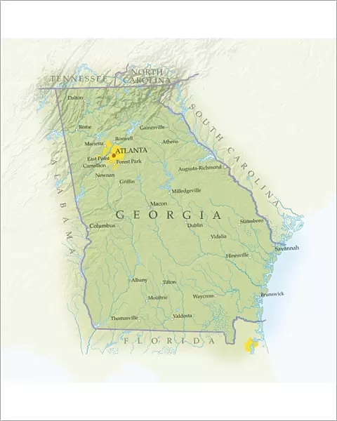 Map of Georgia, close-up