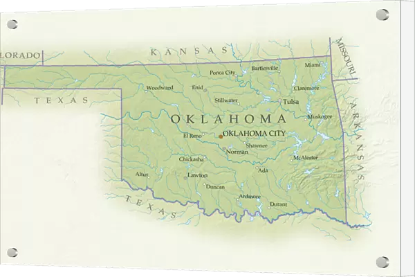 Map of Oklahoma, close-up