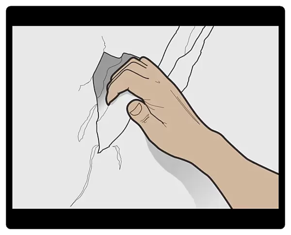 Digital illustration of scrambling fingerhold on rockface
