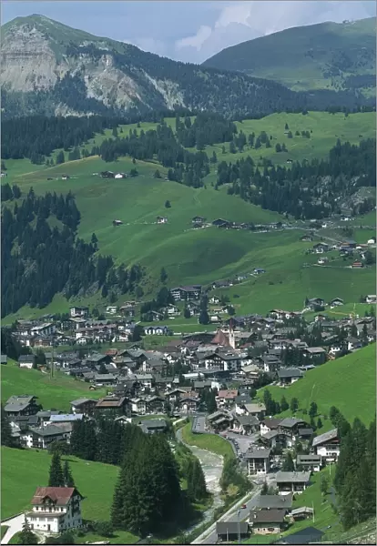 High angle view of houses in a valley, Alto Adige, Val Gardena, Selva, Italy