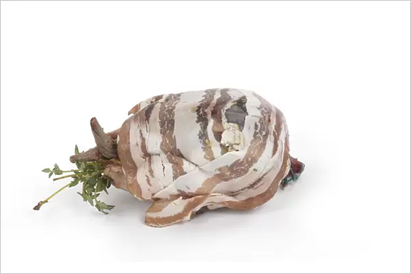 Woodcock wrapped in streaky bacon and stuffed with herbs