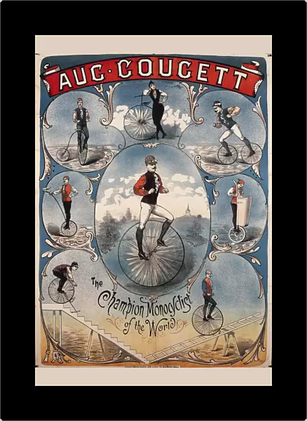 Auc Coucett the Champion Monocyclist of the world, advertisement for unicycle