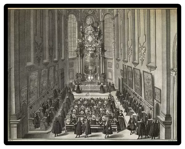 Germany, Lutheran Holy Communion in the Church of Minorities in Augsburg, engraving by Hieronymus Sperling (1695-1777), 1732